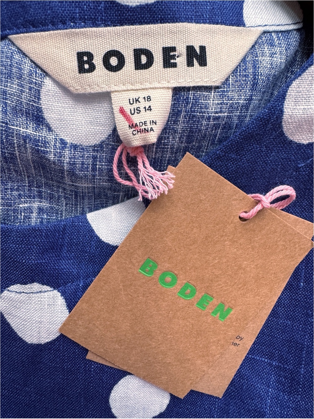 BODEN NWT Polka Dot Linen Sleeveless Shell Size US 14 in Blue Dot - Picture 12 of 14